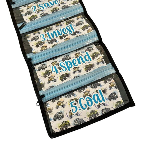 Blue Kids Money Management Wallet, Cash Organizer Kids, Blue Superhero Gift Boys - Picture 5 of 7